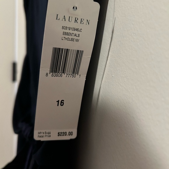 Lauren Ralph Lauren Evening Gown | Navy Blue | Faux Wrap | Size 16 | NWT | A09 - Picture 10 of 12